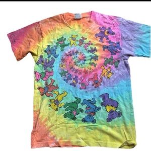 1989 Grateful Dead Shirt Liquid Blue Dancing Bears Tie Dye Vintage Size Large
